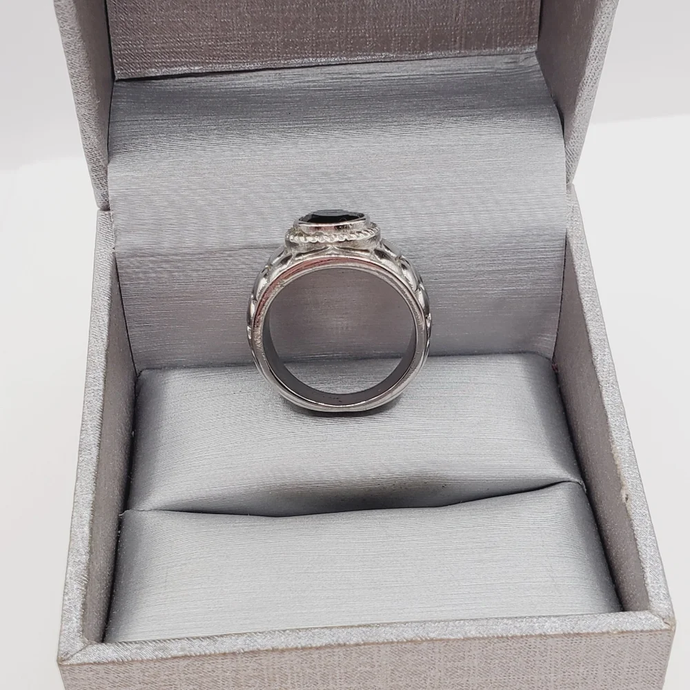 Genuine Round Bezel Set Onyx Stainless Steel 316 Design Band Statement Ring